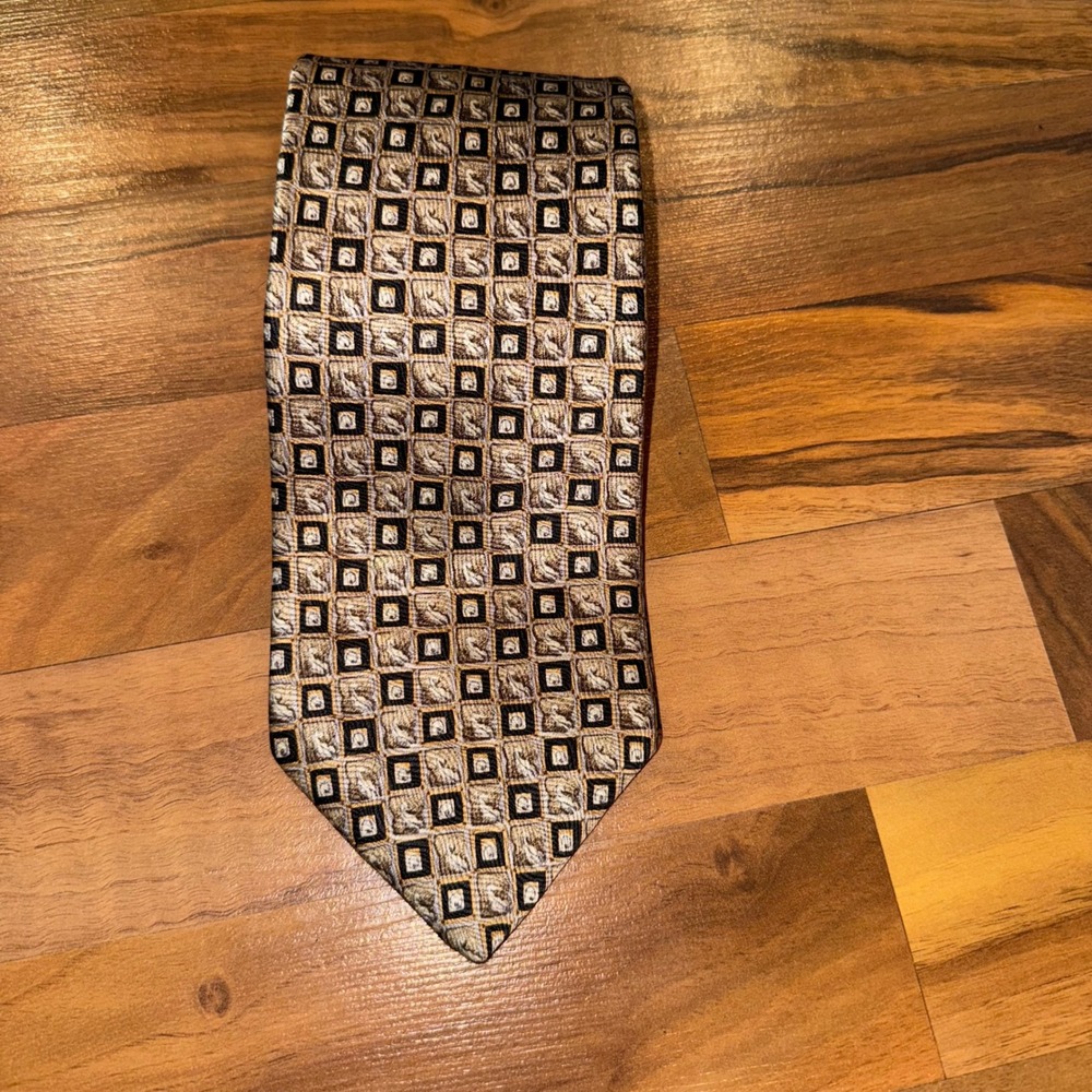 Geoffrey Beene Long 100% Silk Necktie - Squares, Formal, Work, Party hoco office